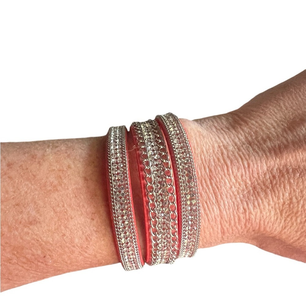 Cute Coral and Silver Cuff Bracelet with Snap Closure
